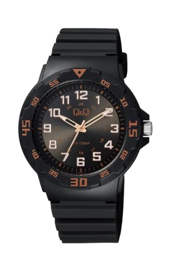 Q&Q Herren-Armbanduhr, analog, Quarz, mit Silikonarmband, VR18J0XXY, Schwarz/Transparent, Herren-Armbanduhr
