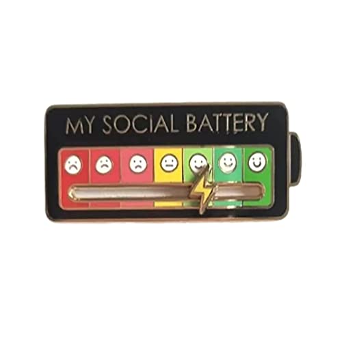 MY SOCIAL BATTERY Enamel Pin - Funny Social Battery Indicator Lapel Mood Conversion Brooch - 7 Days Mood Badge - Cute Creative Expression Gift for Men and Women (Black)