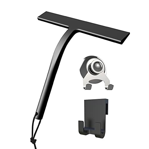 Lot de raclette de Douche avec Support - Noir - 23 cm de Large - sans perçage - en Silicone - pour Douche, Salle de Bain, fenêtre - en Acier Inoxydable - avec Ventouse - pour Le Disque