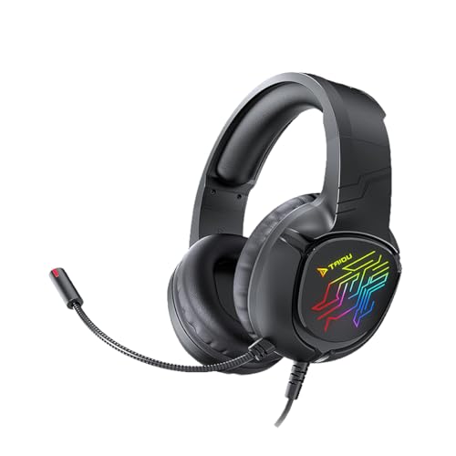 JUNJIEUNVO TH311Night Elves - Auriculares para juegos, iluminación RGB, sobre la oreja con micrófono, cómodo diseño acolchado, THS3II Lite
