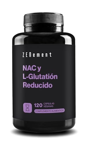 NAC N-acetil-cisteína con Glutatión - Reducido al 98% - Potente Antioxidante, Alta Dosis - 120 cápsulas veganas - Suministro de 4 meses de suplemento NAC y L-Glutatión - Sin aditivos - Zenement