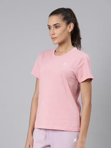 Image of XTEP Comprehensive Training Series, Crew Neck Style, Slim Fit, Short Sleeve, Twill Weave, Sports Tshirt 100% Cotton T-Shirt for Women (Pearl White, Pink, Blue)