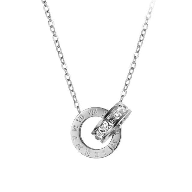 Fashion Frill Stylish Chain Pendant For Women Stainless Steel 18K Rose Gold Plated Roman Circle of Love Chain Necklace For Women Girls Love Gifts Womens Jewellery (Silver) (B0CZRD7ZM4) Amazon Price History, Amazon Price Tracker