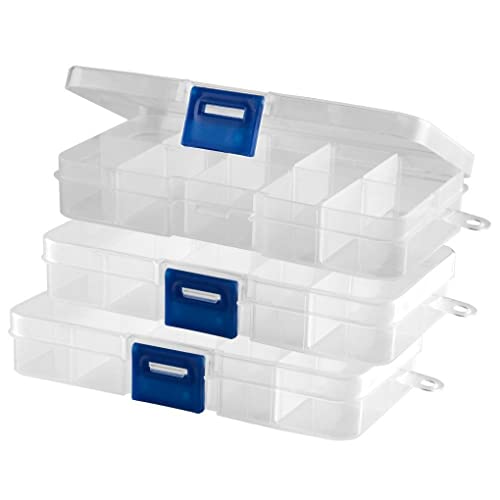 GUTE LINES Boîte multi-usages en plastique, boîte à bijoux, outils, boîte à couture, rangement bijoux organisateur avec séparateurs, 4 pièces (10 compartiments) Cover