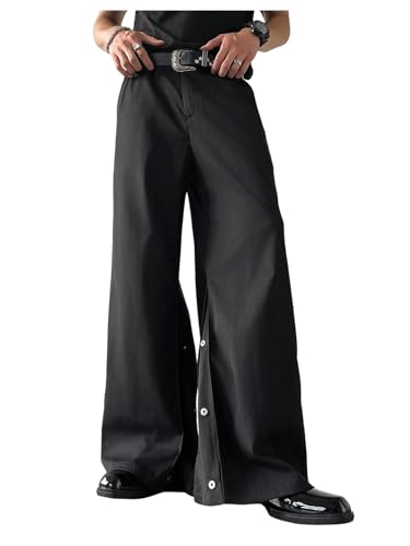 Men's Wide Leg Dress Pants Zipper Fly Button Side Flare Baggy Pants Trousers