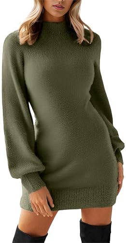 Image of GRECERELLE 2026 Womens Fall Winter Mock Neck Mini Pullover Sweater Dress | Long Sleeve Ribbed Knit Bodycon Fit for Parties Date Holidays Daily(XS-2XL)