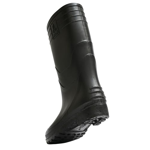 Image of Hillson Welcome Gumboot | Waterproof, Anti-Skid, Comfortable Sole, Full Black, Protection against Oil, Acid, Chemicals | Size 06 INDIA /UK
