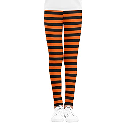 Leggings de Halloween para niña, cintura alta, calabaza, murciélago, telaraña, rayas, vendaje, cintura elástica, pantalones largos, Rayas negras., 4-5 Años Cover
