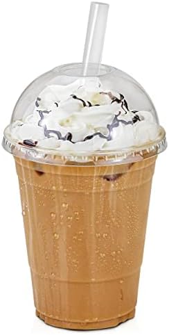 [50 Pack] 16 oz BPA Free Clear Plastic Cup With Dome Lid for Iced Cold Drink Coffee Tea Juice Smoothie Bubble Boba, Disposable, Medium Size