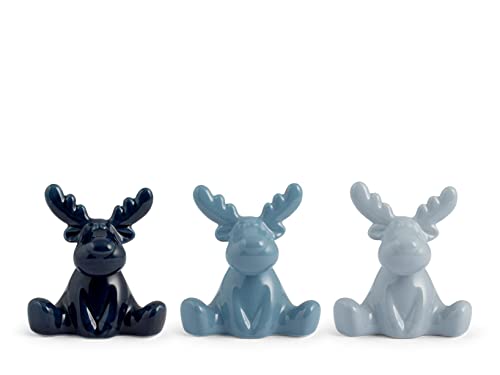 H&H 9569300 Renna Seduta, Stoneware, Blu, 9 Cm