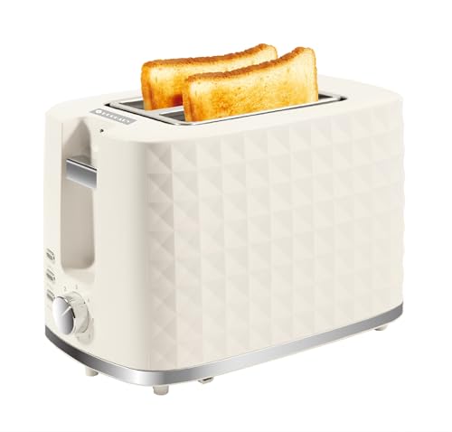 Huogary Toaster 2 Scheiben, Brottoaster mit Cancel, Reheat, Defrost Funktion, Toaster mit abnehmbarem Tray & 7 Temperatureinstellungen, Beige