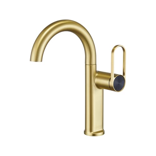 Robinet en or brossé sans trace mitigeur lavabo col de cygne rotatif contre éclaboussures