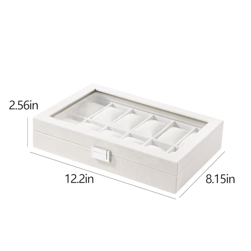 Image of Watch Display Case For Men,Leather Watch Organizer Box,Watch Travel Organizer Tray,Watch Collection Storge Holder For Women (Beige Velvet, 12 Slots)