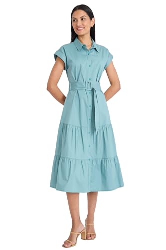 Maggy London - Women's Casual Collared Cap Sleeve Midi Dress