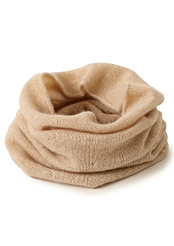 Women Girl Tube Scarf 100% Cashmere, Ladies Soft Warm Knitted Loop Scarf Solid Colour, Winter Circle Neck Warmer Loop Scarves Windproof Knit Tubular Snood, Gifts for Mother, Wife, Daughter Beige