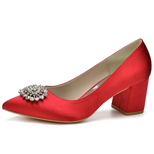 Chaussures à enfiler à bout pointu en satin noir et strass de 6 cm