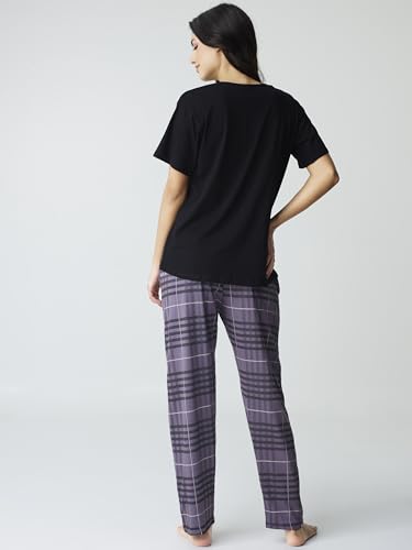 Image of Night Suit for Womens Checks Printed Cotton Night Dress of Top and Pajama Set 9410