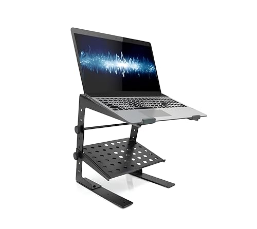 Pyle Soporte para Laptop, Ordenador portatil, Portatil, Ajustable, Elevador de Escritorio o estacion de Trabajo para Monitor o computadora, Altura Regulable, Ideal para DJ, Gaming, Hogar u Oficina