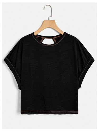 SOLY HUX Women's 2 Piece Summer Open Back Tops Criss Cross Cut Out Backless Tee Short Sleeve Casual T Shirt3