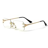 Vintage Retro Trendy Style Designer Rimless Clear Lens Rectangular Gold Wire Frame Metal Unisex Square Frameless Men’s Women Clear Tint Rectangle Hip Hop Eye Glasses