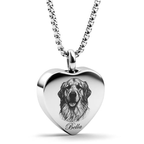 UniCrena Pet Ashes Necklace for Dog Engravable Memorial Hair Keepsake Pendant - Stainless Steel Pet Loss Gift for Women and Men