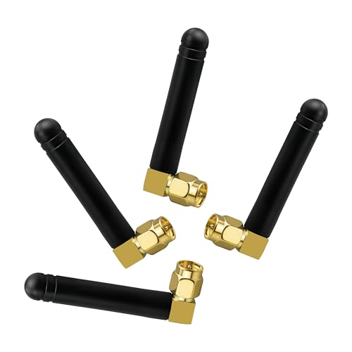 BOOBRIE 4-Pack Mini 915MHz LoRa Antenna SMA Male 90 Degree Connector 915Mhz Right Angle Antenna for IoT/LoRa/RFID Devices Compatible with Wireless Modules, Routers, Sensors