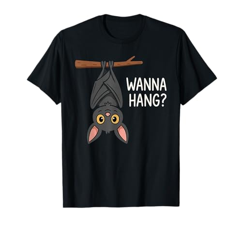 Image of Wanna Hang Cute Funny Pun Bat Lover Halloween T-Shirt