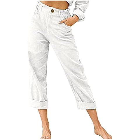 Pantalones de algodón y lino elásticos para mujer PMDKLSPQ Cover