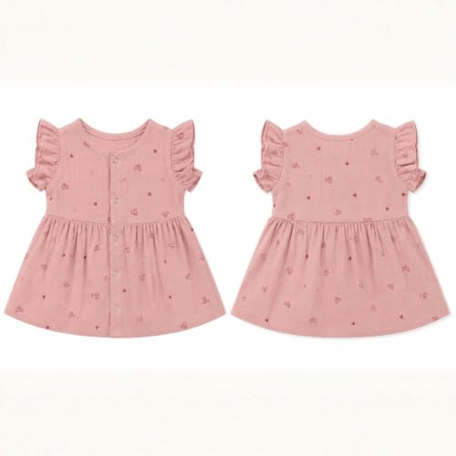 Image of Lilimi Toddler Baby Girl Cotton Muslin Dress, Breathable Flutter Sleeve Button-Front Cute Frocks