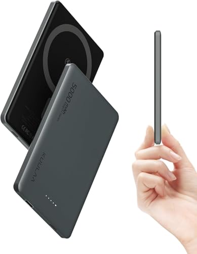 Batería externa ultrafina, 5000 mAh, 8 mm, magnética, inalámbrica, ultrafina, PD 20 W, carga rápida, carga inductiva portátil, para iPhone 16/15/14 Serie (gris)