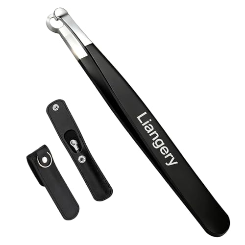 Liangery Manual Nose Hair Trimmer for Men Women- Stainless Steel Precision Blades, Leather Case, Tweezers Style Nasal Cutter, Eyebrow, Ear & Facial Grooming Tool (Black)