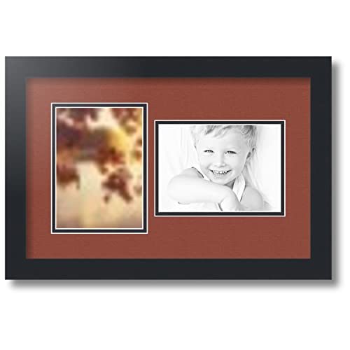 ArtToFrames Double-Multimat-106-766/89-FRBW26079 Collage Photo Frame Double Mat with 2-5x7 Openings and Satin Black Frame