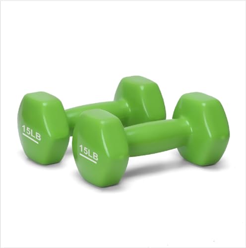 Image of amazon basics Vinyl Coated Dumbbells | Set of 2 | 15 Pounds Each | Cast Iron Dumbbells | Green