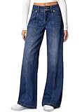 Sidefeel Women's Wide Leg Jeans High Waisted Stretchy Jeans Trendy Seamed Front Straight Leg Loose Denim Pants Deep Blue Size 4