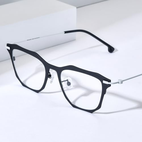 Image of FONEX Pure Titanium Glasses Frame Men Square Magnet Clip On Eyeglasses with Polarized Lens