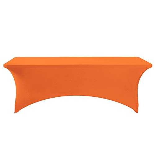 Image of FORLIFE Spandex Table Cover - Fitted 8ft Rectangular Tablecloth, Stretch Patio Cover, Universal for Wedding, Banquet, Party (Orange)