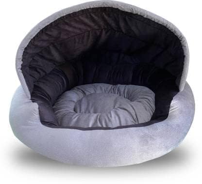 Image of GDB Premium Cotton Cozy Covered Pet Bed For Cats And Small Dogs Soft, Washable, Cave-Style Sleeping Bed With Anti-Slip Bottom (Grey Black, L)