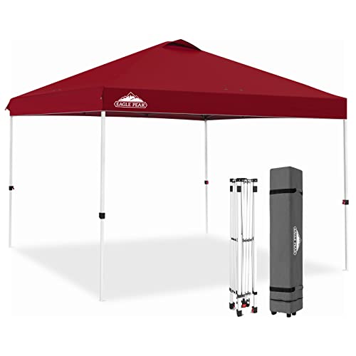 EAGLE PEAK Pop Up Canopy Tent with Wheeled Carry Bag, 8 Stakes, 4 Ropes, 4 Weight Bags, Easy Set Up Tent Canopy, 10x10 ft, 100sqft of Shade, Burgundy