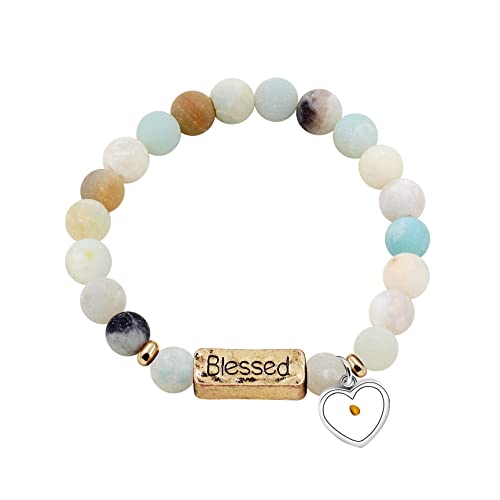 Uloveido Handmade Natural Stone Blessed Bracelet Heart Mustard Seed Charm Bracelet for Women Lady Y3800