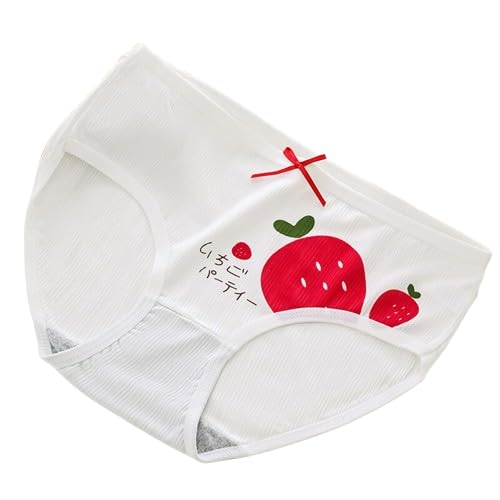 Women Cute Strawberry Print Bikini Panty, Soft Stretchable Cotton Innerwear, White-image-28