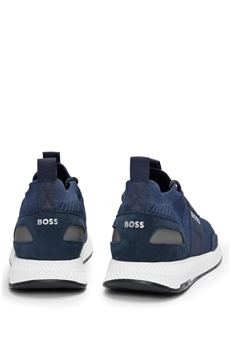 Image of BOSS Mens Titanium Runn TTNM EVO Suede-Trim Trainers in a Sock Style Size