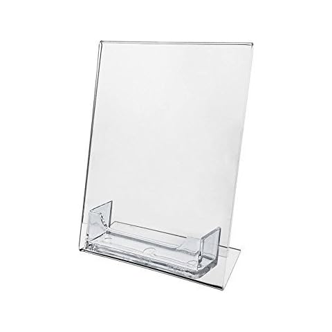 2 Pack Sign Holder 5"x7" Slant Back Display with Business Card Holder Clear Acrylic AZM Displays Cover