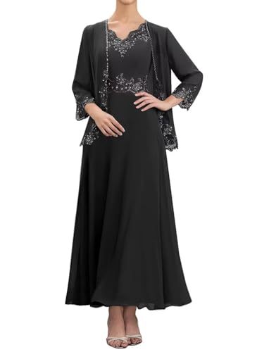 2 Piece Mother of The Bride Dresses with Jacket for Wedding Chiffon Lace Formal Evening Dress