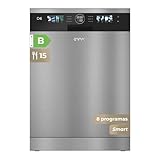 Lavavajillas D6 Libre Instalación 60 cm - Clase B Alta Eficiencia, 15 Cubiertos, 8 Programas, Apertura Automática, Luz UV e Inicio Diferido - Lavavajillas Acero Inoxidable Inox con Secado Turbo (Inox)