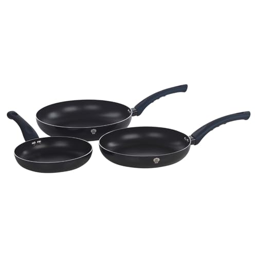BLAUMANN Juego de 3 sartenes de aluminio seguras para inducción, mango suave al tacto (aguamarina)