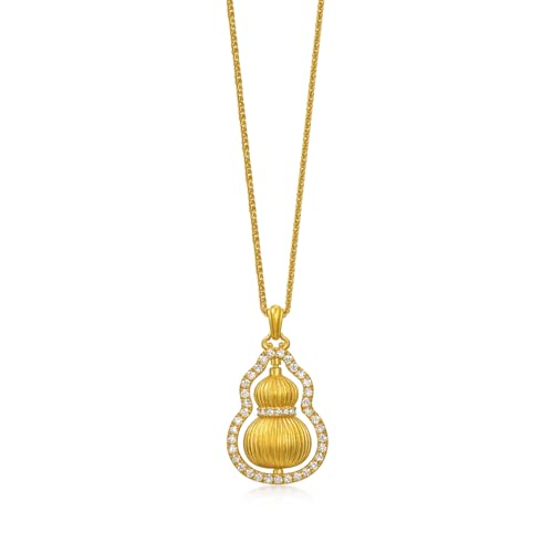 CHOW SANG SANG 999.9 24K Solid Gold Diamond Cultural Blessings Auspicious Gourd WULU Necklace for Women & Men Size 47cm 95749N Price-by-Weight 8.5g Gold2