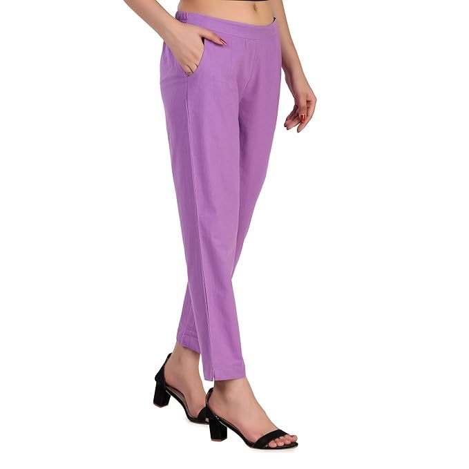 Image of Aarav Fabric Women's 100% Cotton Casual Pant | Ankle Length Regular fit Cotton Trouser | Straight Fit Formal Pants for Kurti, Office, Casual and Daily Outdoor Lifestyle