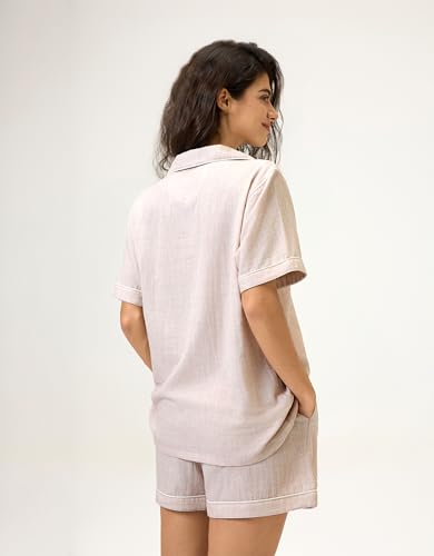 Image of BESTOUCH Womens Pajama Sets: 100% Cotton Muslin Linen Feel | Button Soft Comfy Breathable Classic Sleep Pjs 2 Piece