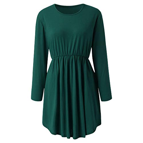 Bravetoshop Women's Autumn Casual T Shirt Dresses Long Sleeve Swing Dress Pockets(Green-A,M)