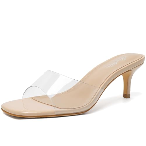 Image of Mostrin Kitten Heels for Women Summer Mules Heels Stiletto Heeled Sandals Slip On Backless Dressy Womens Sandals